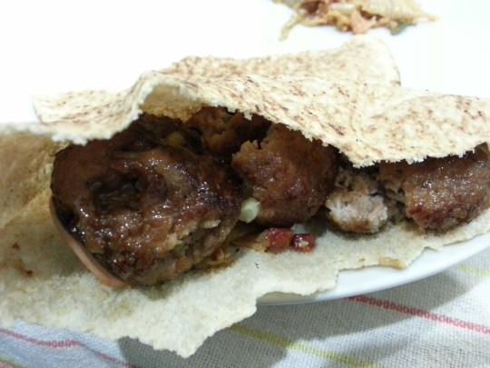 MissFoodFairy's Japanese meatballs in pita with kimchi & radish