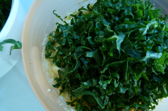 MissFoodFairy's adding spinach to cheese&egg mixture